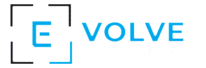 Logo: black corner brackets form a partial square around a blue 'E', followed by the blue word 'EVOLVE'.